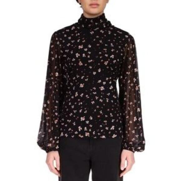 Sanctuary Night Dream Floral Print Mesh Mock Neck Top Size M - Picture 1 of 8